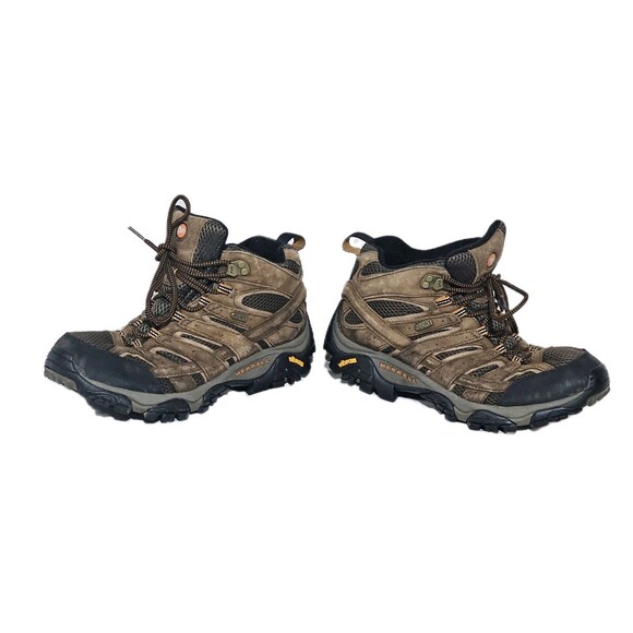 Merrell Moab 2 Mid Waterproof Hiking Boots Men's Size 9W Walnut Brown Vibram EUC - Picture 3 of 12